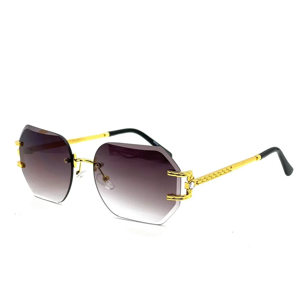 Sunglasses Men Fashion Designer Octagon Gold Frame Fashion Black Tinted Lens New